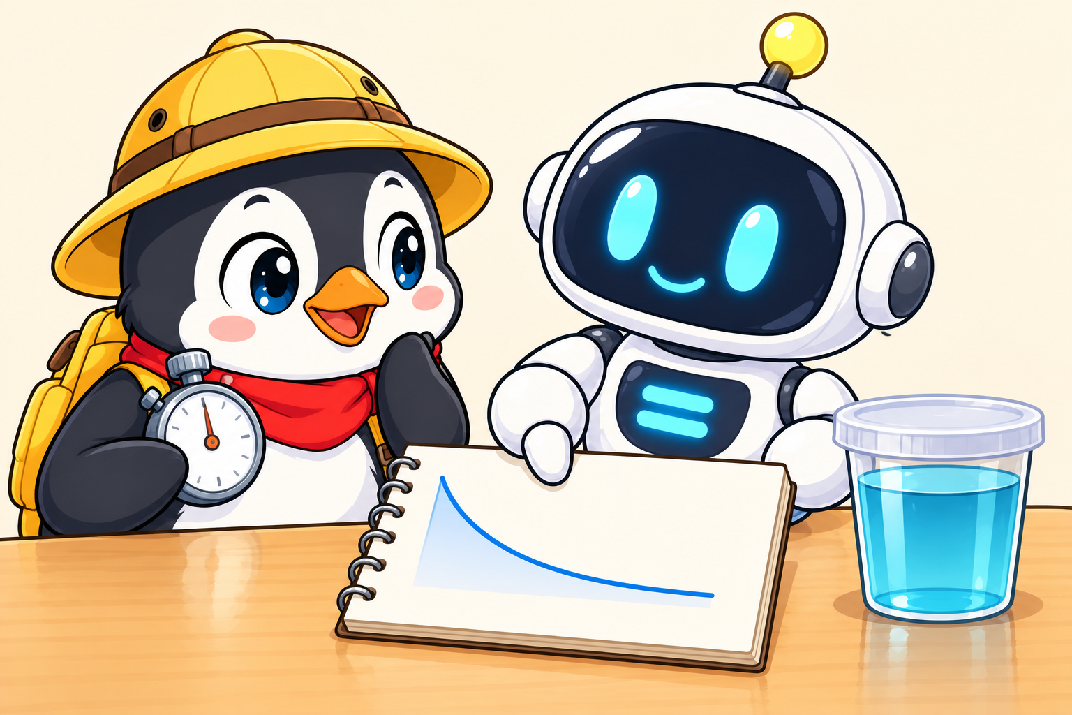ペンタとイコールが二つの時刻の濃度を比べる場面